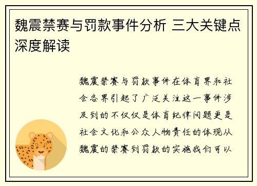 魏震禁赛与罚款事件分析 三大关键点深度解读